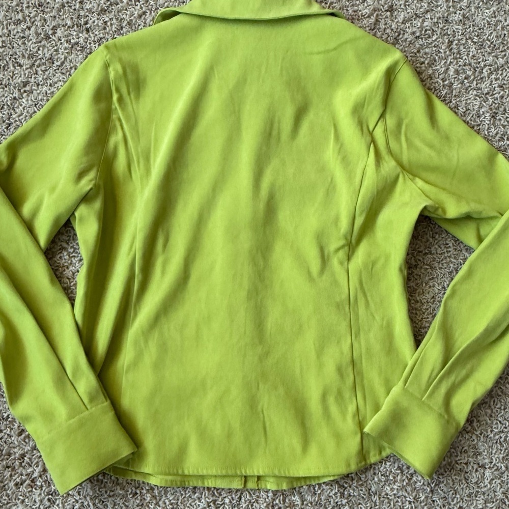 Harve Benard Petites Vintage Y2K Neon Chartreuse Green Blazer Shirt Medium - Picture 8 of 8
